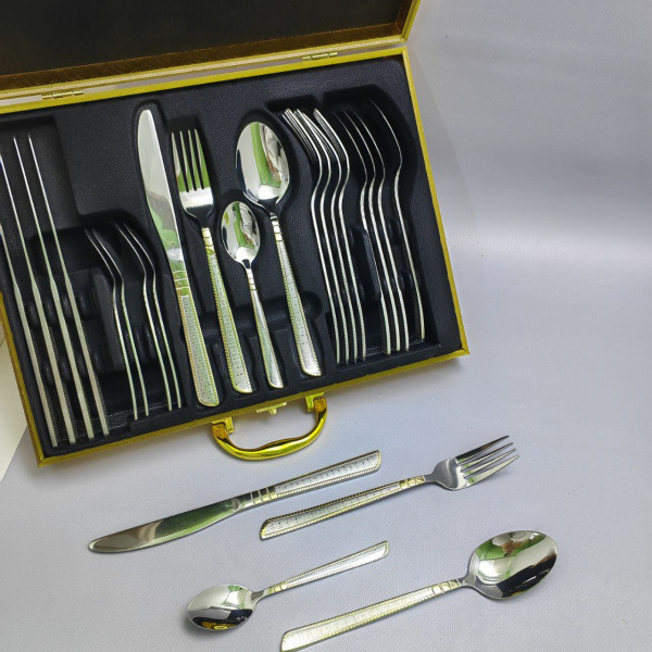 Набор столовых предметов из корозионно - стойкой стали с напылением на 6 персон в подарочном кейсе (24 предмета)